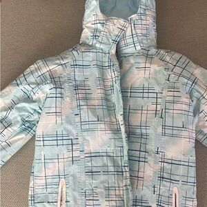 Columbia Blue Winter Jacket with Hood and Water-Resistant Material